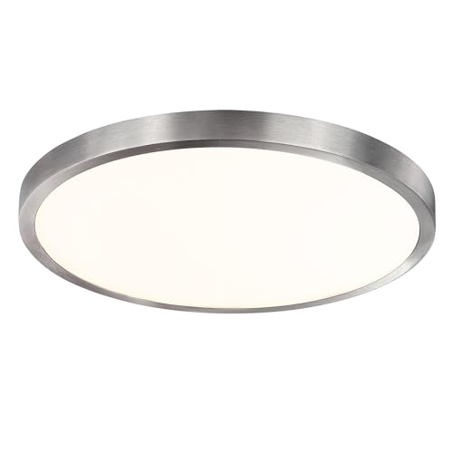 Image of Flush Mount Ceiling Light Fixture, 14 Inch LED Modern Kitchen Light, Slim Dimmable Brushed Nickel Flush Mount Light for Low Ceiling, Laundry, Hallway, Metal and Glass Lighting, 26W, 3000K