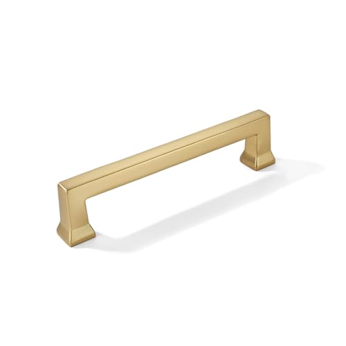 khtumeware 10 Pack 5inch(128mm) Hole Center Brushed Brass Cabinet Pulls Heavy-Duty Satin Brass Cabinet Hardware Pulls for Kitchens bathrooms and Dresser Handle