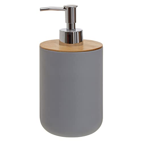 Premier Housewares Grey Lotion Dispenser/Made From Durable Eco Friendly Bamboo Fibre/Suitable For Everyday Use/Manual Soap Dispenser/Cool Grey Hand Soap Dispenser/Dimensions are W9 x D9 x H18cm