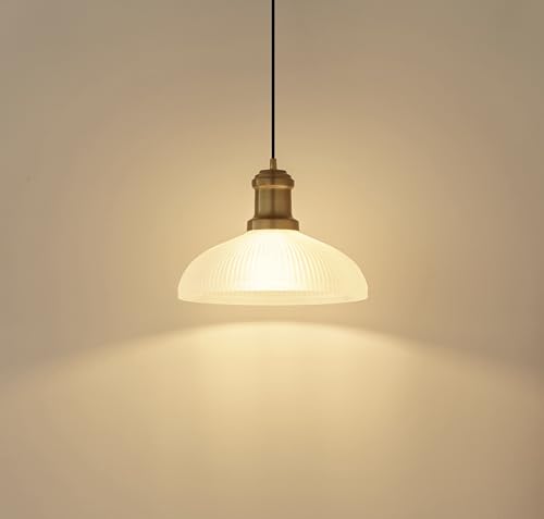 Image of Divine Trends Ribbed Frosted Glass Pendant Hanging Light with Antique Brass Finish | Hanging Lights for Living Room, Bedroom, Kitchen, Dining | Ceiling Lamp for Home Decoration - Pack of 1