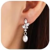 Pearl Earrings for Women, 14k Gold Plated Trendy Diamond Pearl Drop Earrings Bridal Shower Gifts Wedding jewelry for Women