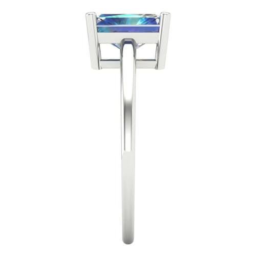 2 tcw Emerald Cut Engagement Ring for Women, 14K Solid Gold, White Gold, Solitaire Blue Moissanite Bridal Anniversary Promise Ring3