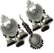 CosMos Systems German Oxidised Silver Afghani Navratri Garba Style Traditional Maang Tikka with Jhumka Black Ghungroo Earrings Jewellery Set for Women (B0BGCLYKW2) Amazon Price History, Amazon Price Tracker