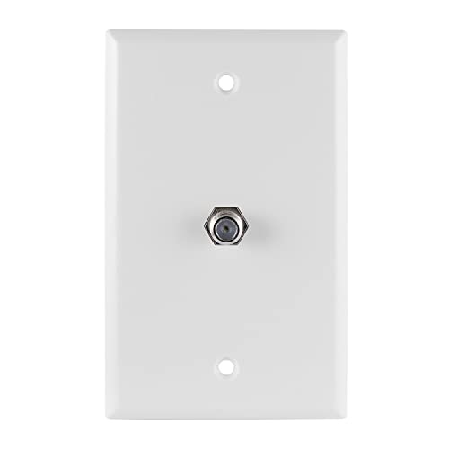 GE Coax Plate 1-Port One Wall Mounted F-Type Connection for Coaxial Cable Screws Included Single Gang White 40050