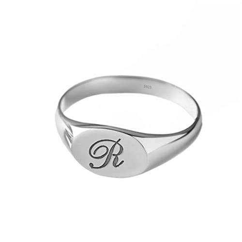 925 Sterling Silver Personalized Oval Design Letter Pinky Rings Custom Made Initial Signet Ring