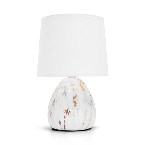 Aigostar Lampara de Mesa de Cerámica, Vintage Lámpara de Mesita de Noche con Pantalla de Tela, Casquillo E14, max.40W, Luz de Noche, Lámpara de Sobremesa para Dormitorio, Salón (sin Bombilla) -H255mm