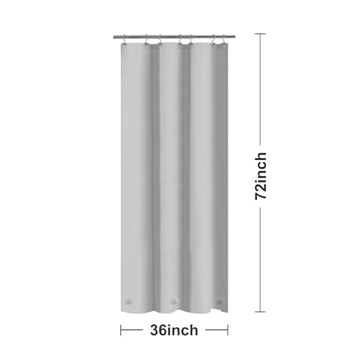 Image of Barossa Design Silver Gray Stall Shower Curtain Liner with 3 Magnets - 36 inch x 72 inch Waterproof PEVA Plastic Narrow Shower Liner Lightweight for Small Bathroom, Metal Grommets - Gray Silver