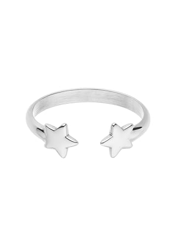 Purelei Hoku - Anillo ajustable impermeable de dos estrellas, acero inoxidable chapado en oro de 14 quilates, chapado en oro rosa de 18 quilates o plata (talla 53-58), Acero inoxidable, Sin piedras