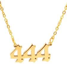 OUTLETISSIMO® Collar con colgante numérico 444 color dorado, collar protección ángeles número angelico ET130, Talla única, Acero inoxidable, Amatista