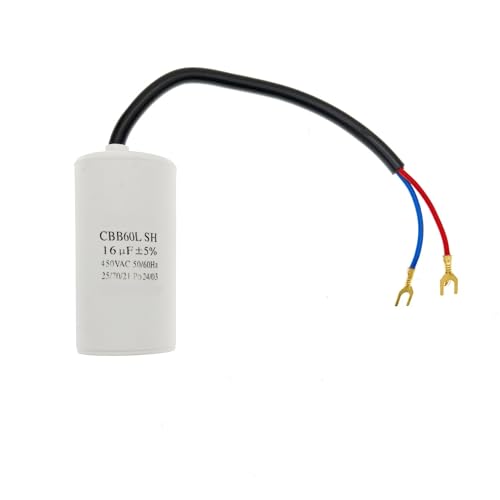 JZK CBB60 16uF 450V Condensador de CA de 2 cables, condensador de arranque de motor, 50 Hz/60 Hz 25/70/21, condensador de funcionamiento de motor para lavadora, aire acondicionado, bomba de agua