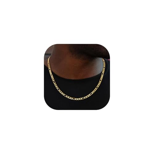 ChainsHouse Mens 18K Gold Chain Necklace Fashion Figaro Link Chain