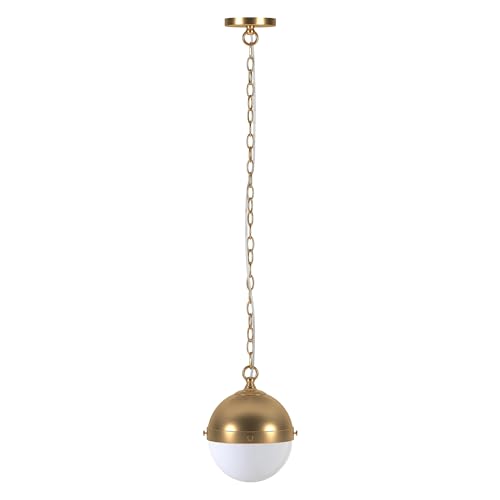Henn&Hart 9" Wide Pendant with Glass Shade in Brass/White Milk,