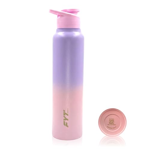 FYT Sports Steel Water Bottle 1 Ltr | Sipper Water Bottles for Adults | BPA Free & Rust Free | Water Bottle For School Kids | For Office, Gym, Travel, Yoga, Fridge Use | ISI Certified | Pink-Purple