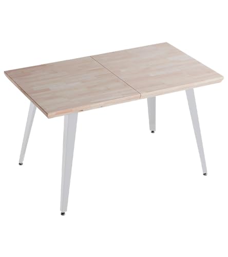 Home Heavenly® - Mesa Comedor Extensible Industrial SKADI. Mesa de 140x80 cm, con 2 tramos extensión a 180 hasta 220 cm. (Roble Nordish - Blanco)
