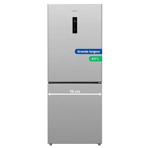 GEDTECH Réfrigérateur combiné GCB417NFIX 417L Grande largeur 70cm - congélateur bas - No Frost - Inox