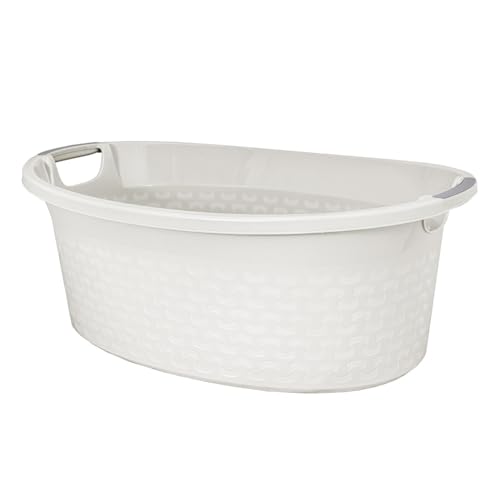 BranQ Cotton Bol Ovalado Barreño para Ropa Sucia Colada de 60 l (Blanco Roto)