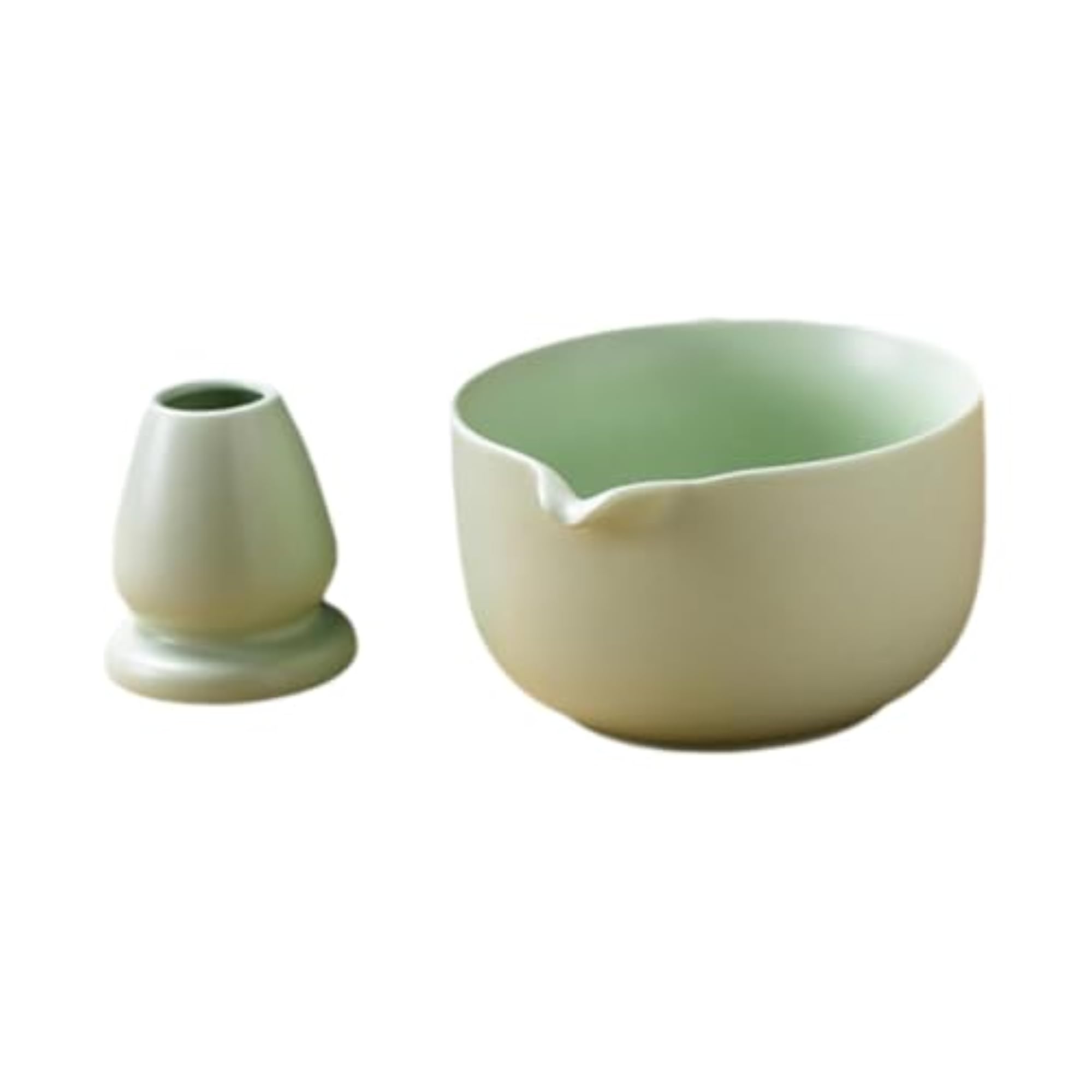 2Pcs Japanese Ceramic Matcha Bowl with Whisk Holder