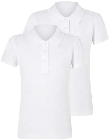 Listers Schoolwear (Pack of 2 Girls White School Polo Shirt Age 3-16 100% Cotton School Plain P.E.