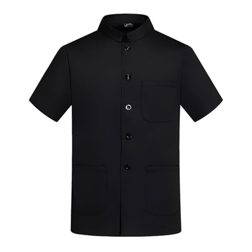 Mens Work Accessories Classic Professional Cardigan Button Unisex Short Sleeve White Black Custom Chef Coat Camisas De para Hombre