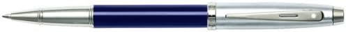 Sheaffer 100 azul translúcido con tapa de cromo cepillado con borde chapado en níquel