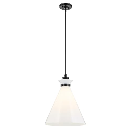 Kichler Laria 1-Light Pendant, Updated Traditional Light, Sloped Ceiling Compatible, for Kitchen with Opal Glass in Black (19.75" x 16"), 52775BK