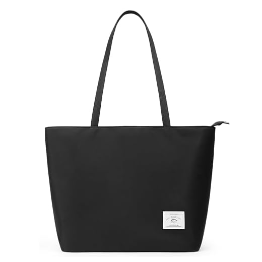 KALIDI Wasserdichte Tote Bag mit Reißverschluss – Leichte Shopper Schulter Tasche für Arbeit Uni,Schwarz