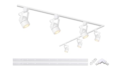 Bravsekai Kit bianco di Illuminazione a Binario GU10 Faretti LED Orientabili da Soffitto, 6 Luci, 6000K, Moderna Lampada Soffitto LED, Plafoniera LED Parete Barra Cucina