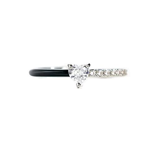 Bague en cuivre cœur avec zircon noir et blanc chic ajustable