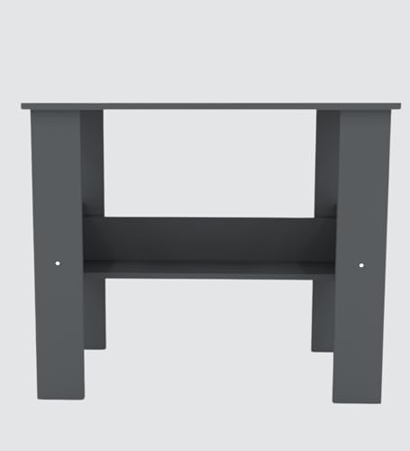 Image of Modern Compact Study Desk with Storage Shelf, Grey, Space-Saving Home Office Table, 90x50x74 cm, DIY Assembly