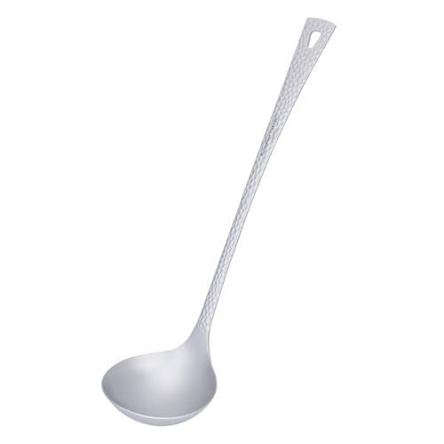 iBasingo Long Handle Titanium Ladle Serving Spoon Metal Soup Spoon Hot Pot Tableware Lightweight Durable Kitchenware for Cooking Gravy Sauces Ti1062T