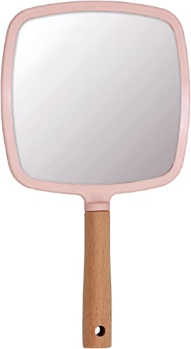 Image of Wood Handle Mirror Square 25x13 cm | Portable HD Grooming & Makeup Mirror | Eco‑Friendly Plastic Frame | Travel & Shaving Handy Mirror (1, Square)