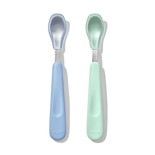 Image of OXO TOT Feeding Spoon Set with Soft Silicone Opal and Dusk