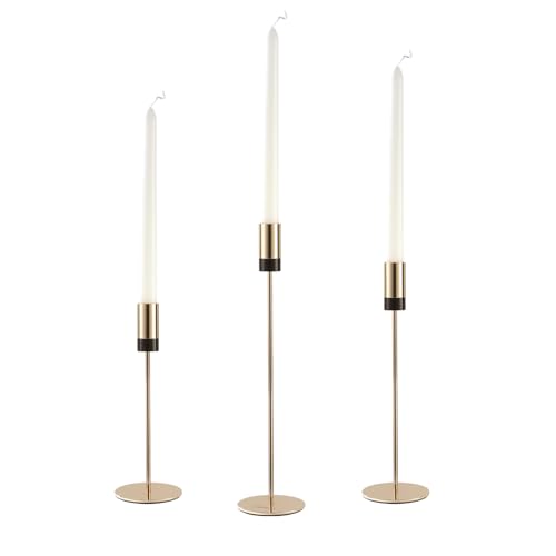Golden Metal Candlestick Holders - Home & Wedding Decor (Set of 3)