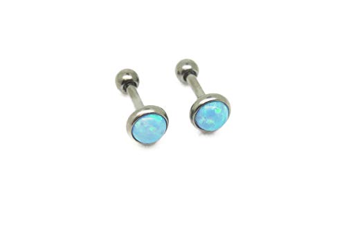 Opal 5 mm, Titanium Bezel Stud Earrings, For Sensitive Ears (Pale Blue)