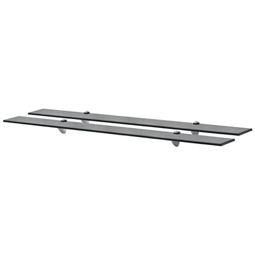 Image of Floating Wall Shelves, Set of 2 Black Tempered Safety Glass, 39.4x7.9 Inch Rectangular Display Storage for Living Room Decor, Bedroom, Bathroom, Easy Mount