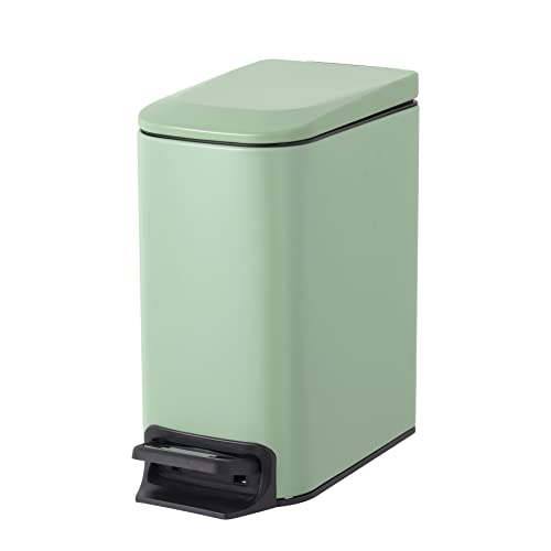 Image of Cesun Small Bathroom Trash Can with Lid Soft Close, Step Pedal, 6 Liter / 1.6 Gallon Stainless Steel Garbage Can with Removable Inner Bucket, Anti-Fingerprint Finish (Matt Green)