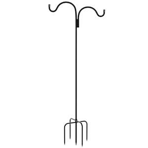 Gtongoko Double Shepherds Hook for Outdoor, 76 Inch Bird Feeder Pole with 5 Prongs Base, 5/8 Inch Thick Heavy Duty Adjustable Garden Hook for Hanging Plant, Lantern, Hummingbird Feeder, 1 Pack
