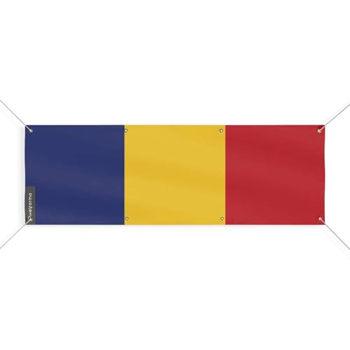 Drapeau de la Roumanie 80x240cm vertical tricolore de taille L avec 8 oeillets résistants