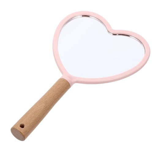 Espejo de maquillaje portátil con mango de madera