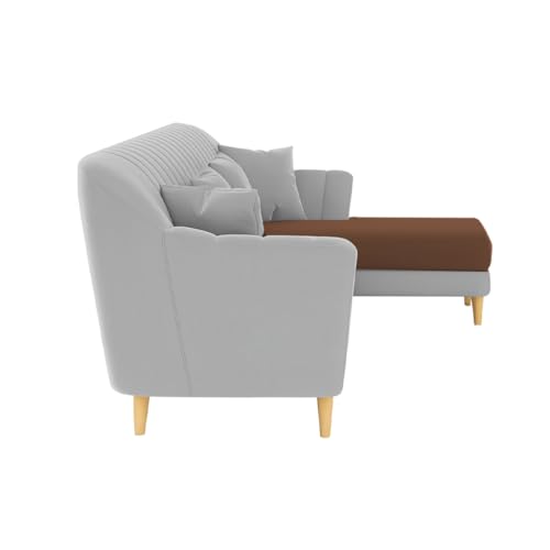 Image of Atticus RHS 6 Seater L Shape Sofa Set for Living Room (Brown Grey Fabric) Premium Fabric Sofa Set