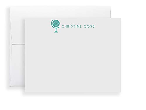 Geography Teacher Gifts, Globe Stationary Personalized, Set of 10 Cards and Envelopes