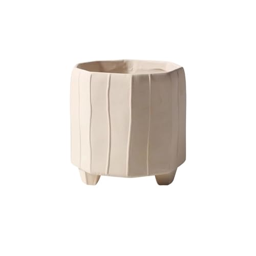 XHURWDZ643KM Moderno Maceta pequeña de cerámica con Patas Cortas, Color Beige, con Rayas, for Mesa, for habitación, balcón, jardín, Oficina, contenedor de Plantas Jardinera