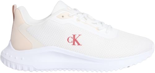 Calvin Klein Damen Runner Sneaker Eva Mix Logo aus Mesh, Elfenbein (Bright White/Pink/Turtledove), 39