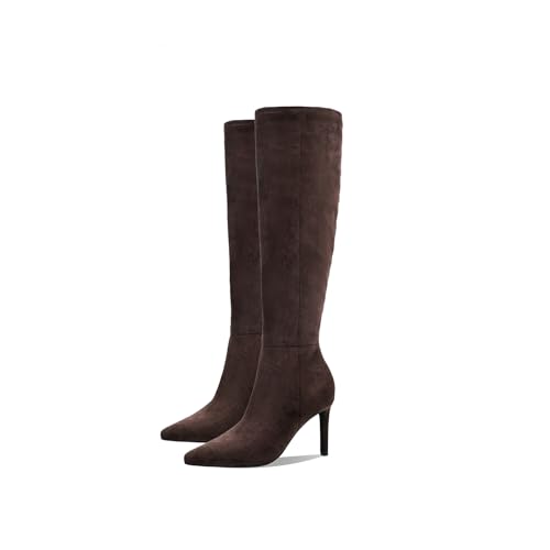 Image of Women's Knee High Boots Women Mid Heel Pointed Toe Tall Boots for Women High Heel Side Zipper with Buckle Bow Knots Long Boots for Fall Winter for Fall Winter