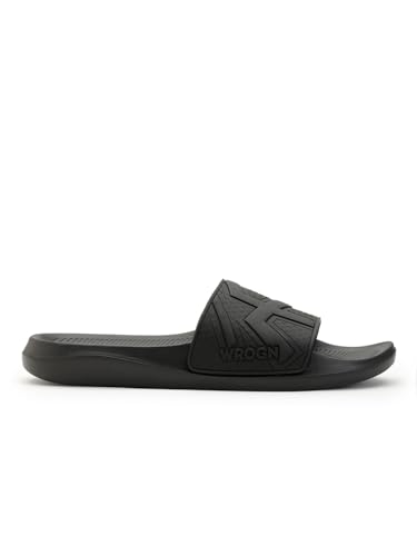 Image of Wrogn Men's Anti-slip Sliders | EVA Lightweight Sole | Slip-on Comfort Slides | UK 6-11 | Black | 7