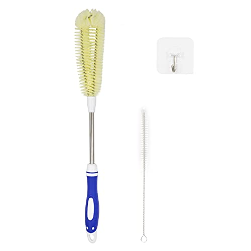 Temede Bottle Brush 16.5" Long Steel Handle Water Cup Cleaner,Flexible Scrub Brush for Kitchen Household Cleaning Wash Baby Bottles,Sports Bottles,Glasswares,Mug,Food Jar,Tumblers or Wine Stemware