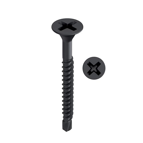 Image of TOX Drywall Screws BS 3.5 x 25 mm, Black Phosphated Screws with Fine Thread + Drill Tip, Plasterboard on Metal Substructure, PH2, Pack of 1000, Includes 1x Bit, 142553213525