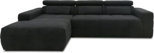 DOMO. collection Ecksofa Brandon, Sofa mit R&uuml;ckenfunktion in L-Form, Polsterecke, Eckgarnitur Longchair links 285 x 175 x 98 cm (BxTxH), schwarz