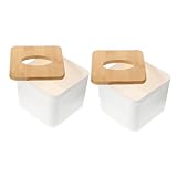 Happyyami 2個プラスチック製正方形ティッシュホルダー 木製カバー付き 抗菌仕様 キッチン バスルーム 家 オフィス用 クリーンデザインで省スペース整理