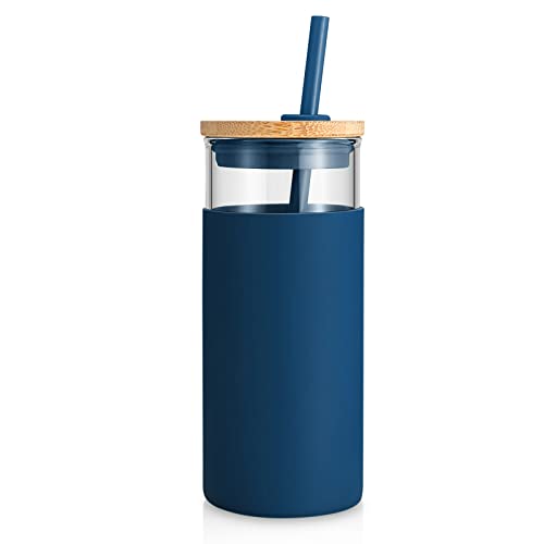 Image of Tronco 20 oz Glass Tumbler with Lids and Straws, Reusable Iced Coffee Cups